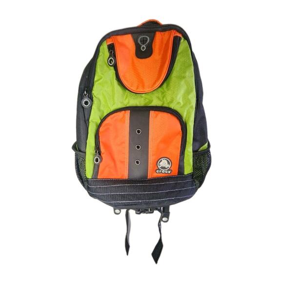 Crocs Full Size Backpack Crocodile Graffiti 18" x 12" Orange Green Black Zip - Picture 1 of 16